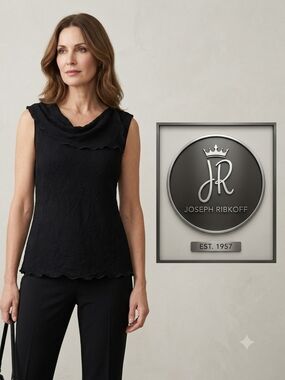 Joseph Ribkoff Black Sleeveless Scalloped Cowl Neck Camisole